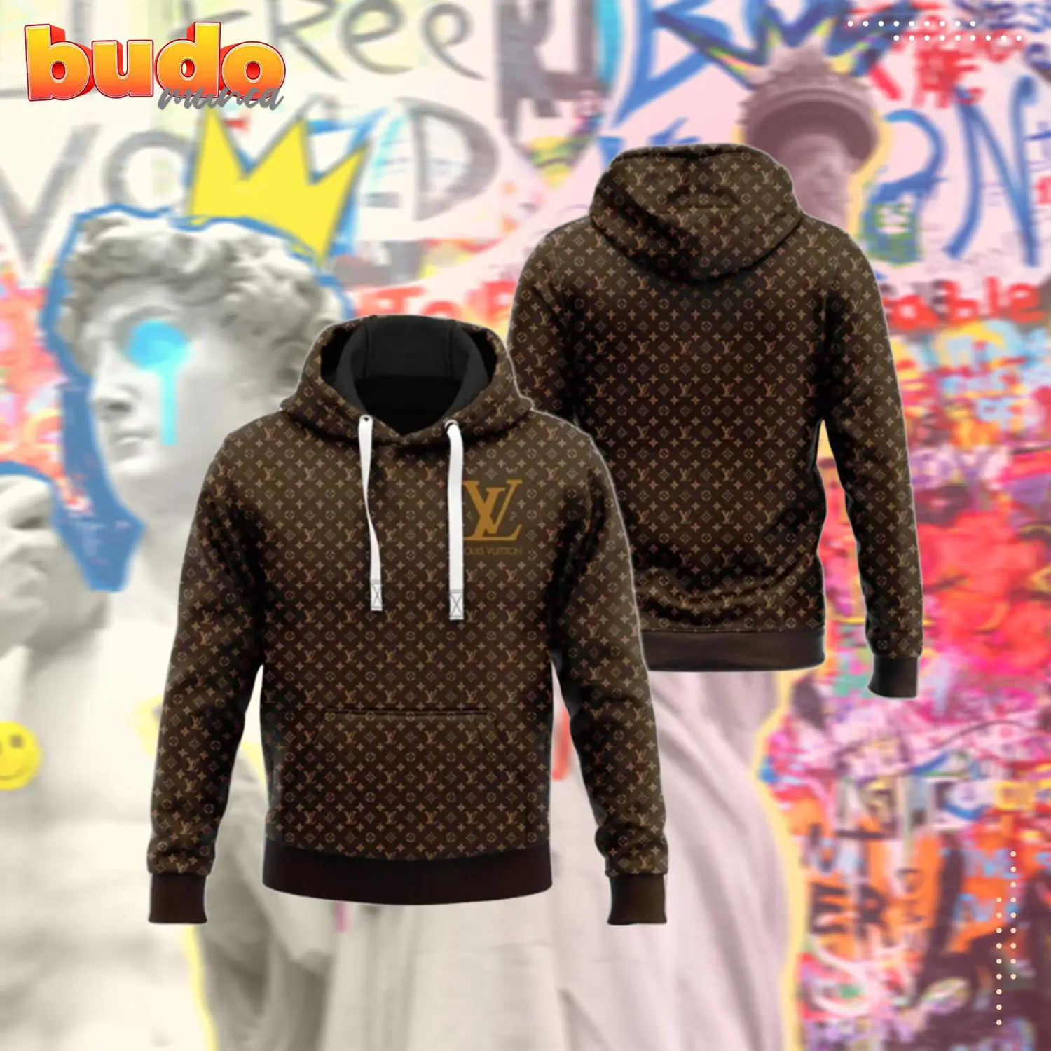 Louis vuitton brown logo luxury brand unisex hoodie for men women - hot new
